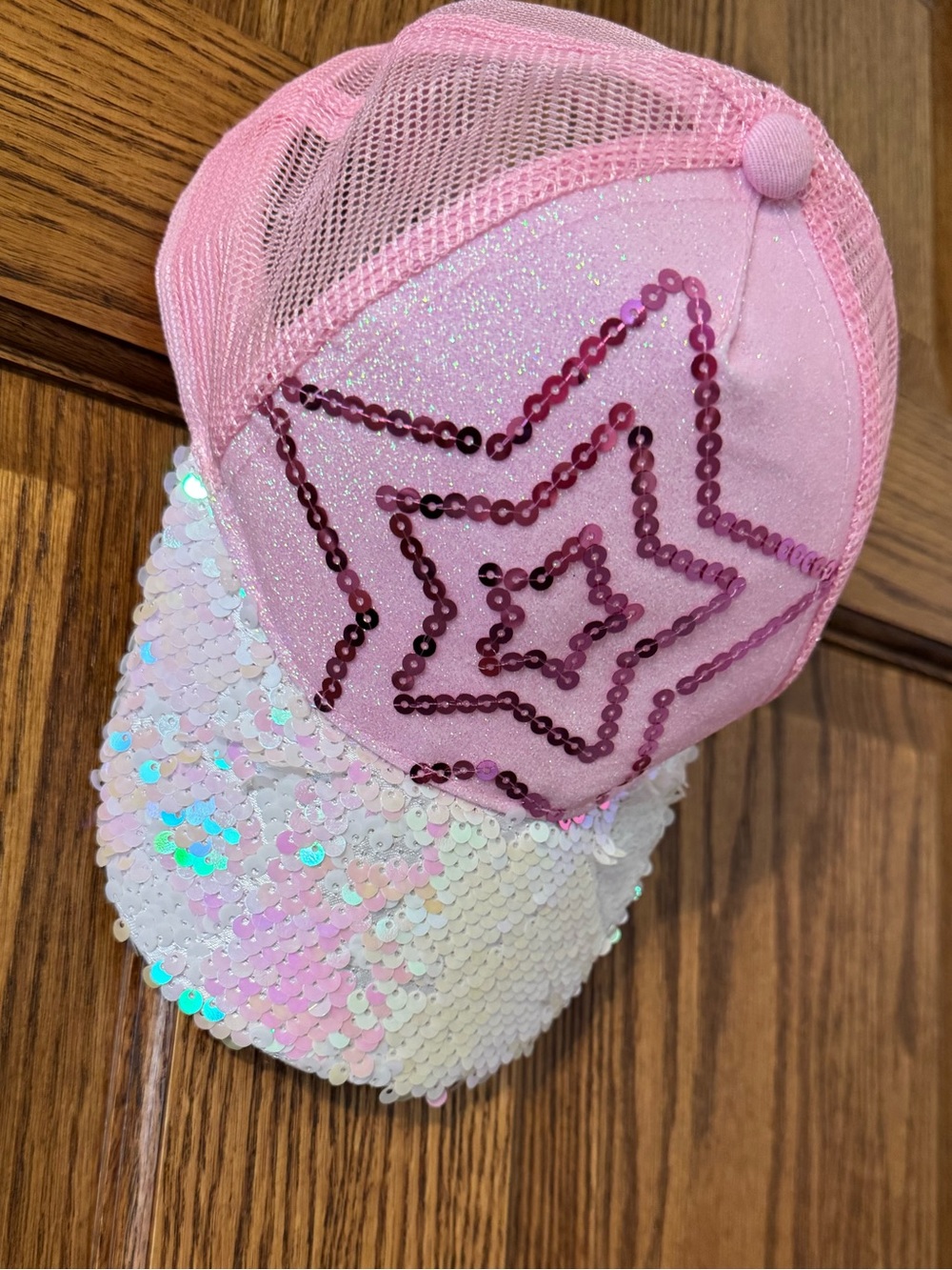 Pink Sequin Star Kids Trucker Hat